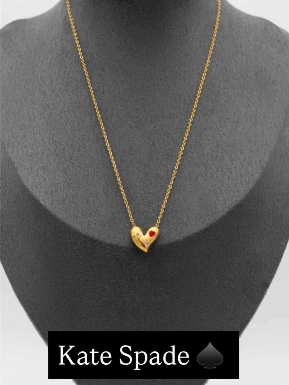 kate spade Gold Heart Pendant Necklace with Red Accent NWT
